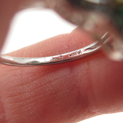 925 Sterling Silver Real Chrome Diopside & C Z Bohemian Ring Size 6