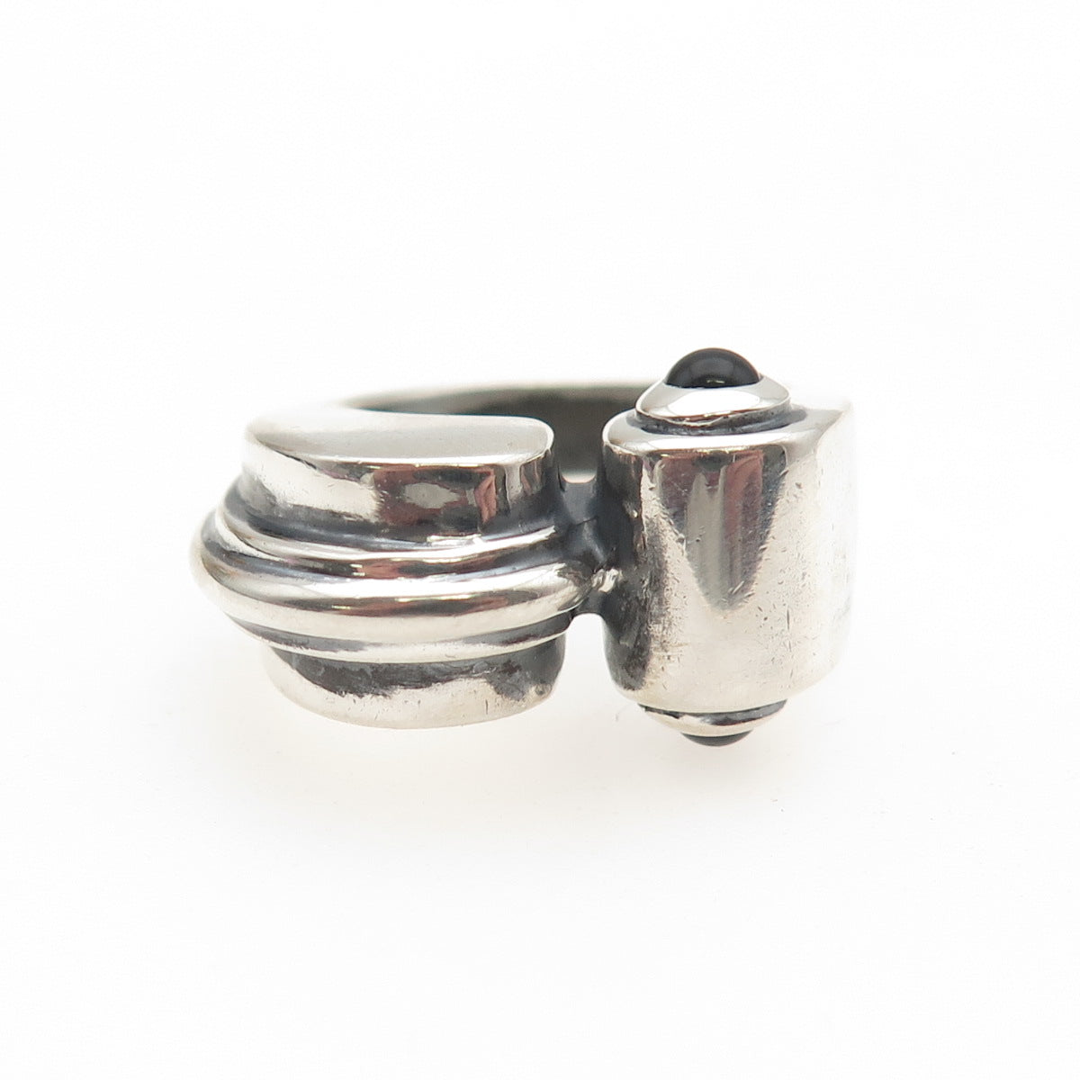 Chapal Zenray Sterling Silver Vintage Real Black Onyx Modernist Ring Size 7.25