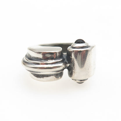 Chapal Zenray Sterling Silver Vintage Real Black Onyx Modernist Ring Size 7.25