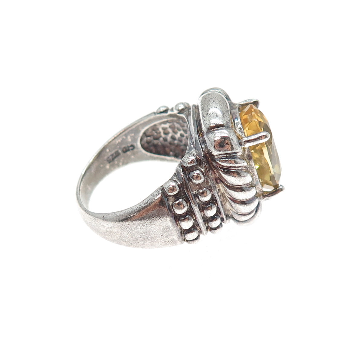 CLYDE DUNEIER CID 925 Sterling Silver Vintage Real Citrine Ribbed Ring Size 7.75