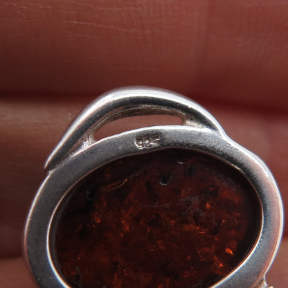 925 Sterling Silver Vintage Real Amber Modernist Earrings