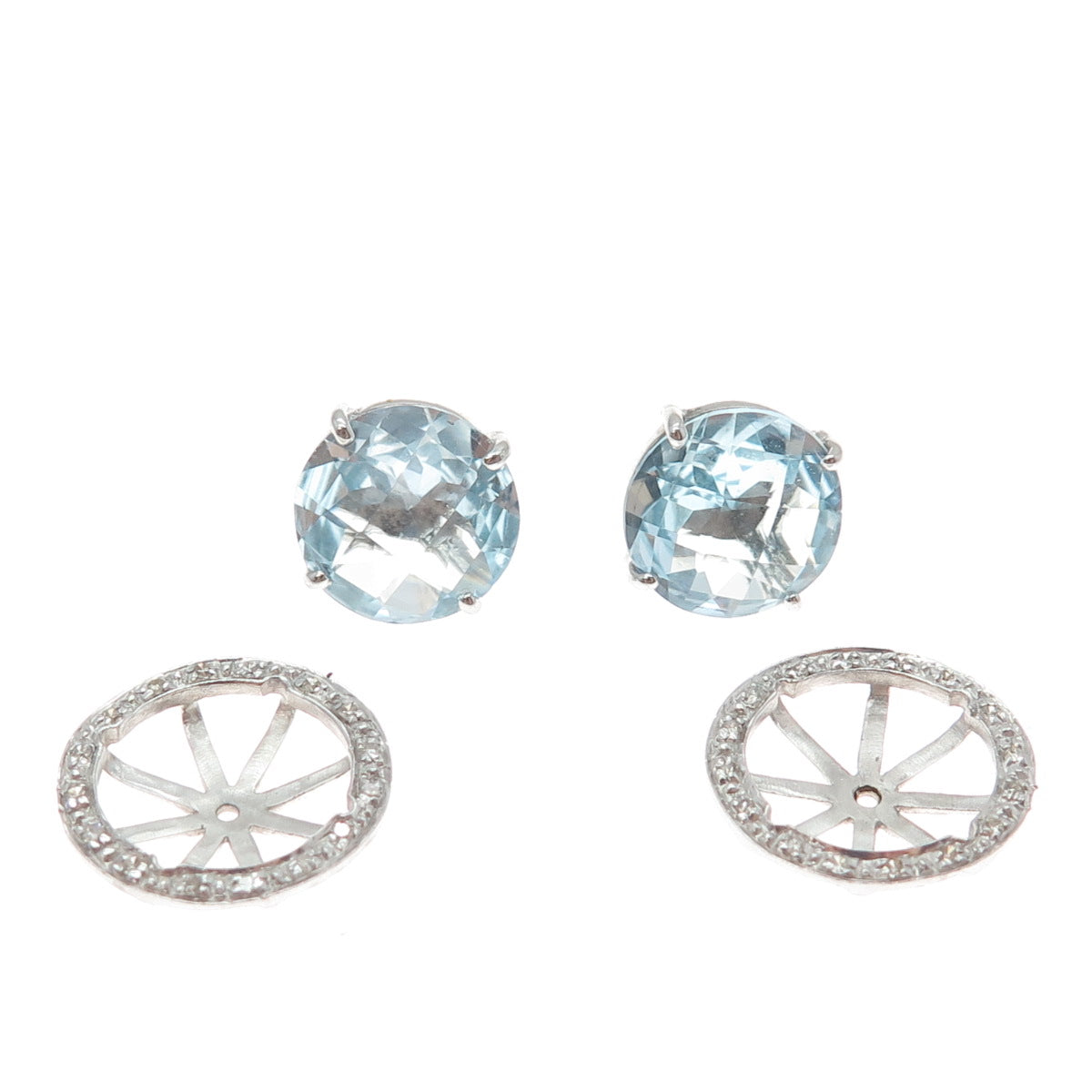 925 Sterling Silver Real Diamond & Blue Topaz Interchangeable Earrings