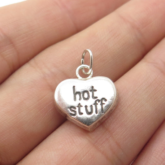 REO 925 Sterling Silver Vintage "Hot Stuff" Heart Minimalist Charm Pendant