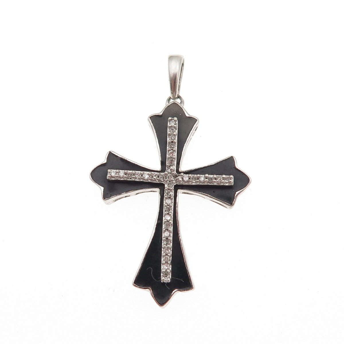 Jane Seymour 925 Sterling Silver Enamel Real Round-Cut Diamond Cross Pendant