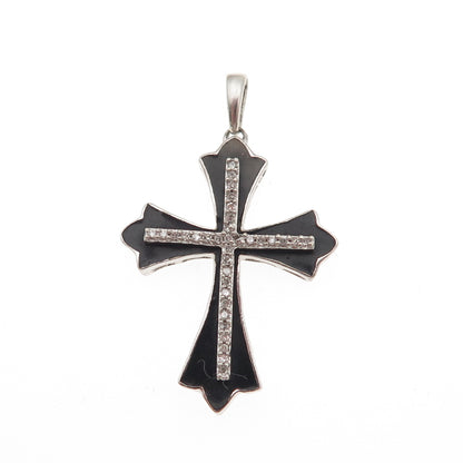 Jane Seymour 925 Sterling Silver Enamel Real Round-Cut Diamond Cross Pendant