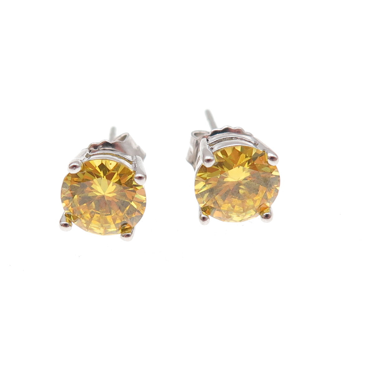 925 Sterling Silver Round-Cut Canary C Z Stud Earrings