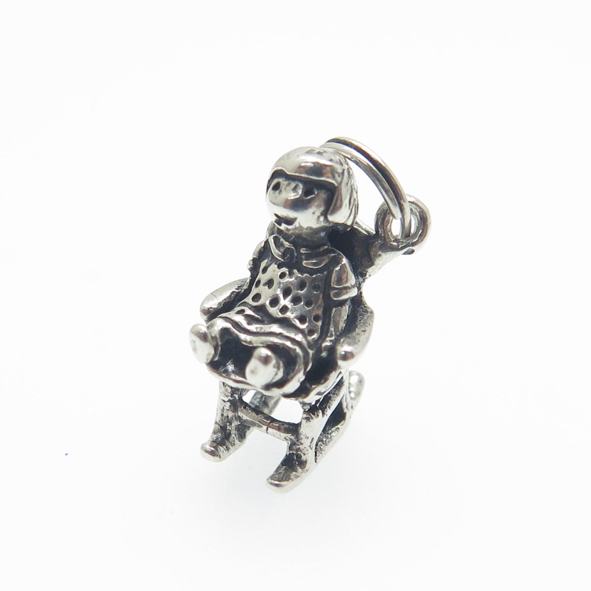 925 Sterling Silver Vintage Baby Girl on Rocking Chair Minimalist Pendant