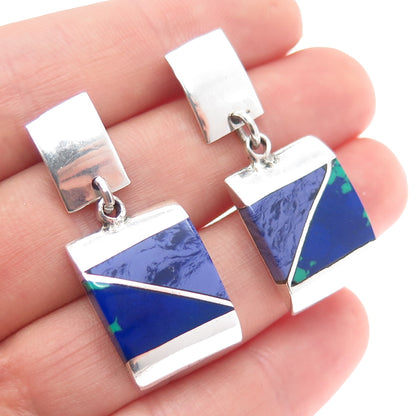 950 Silver Vintage Mexico Real Azurite Modernist Dangle Earrings