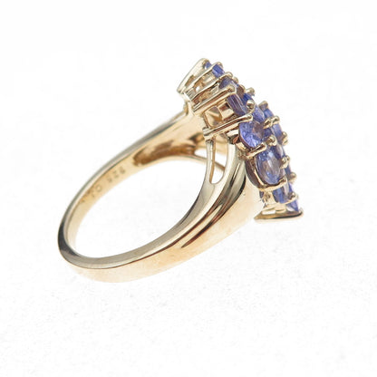 925 Sterling Silver Gold Plated Real Oval-Cut Tanzanite Cluster Ring Size 8