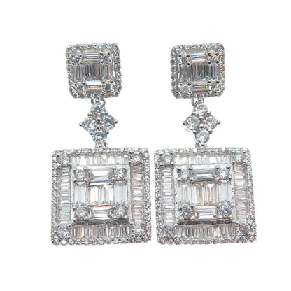 925 Sterling Silver Round & Baguette-Cut C Z Dangle Earrings