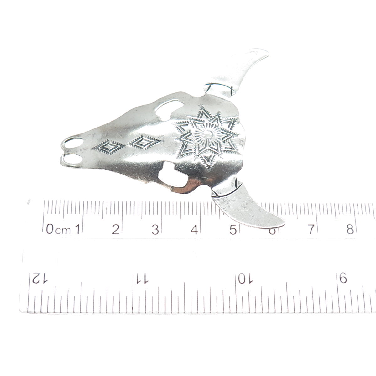 JASON LIVINGSTON NAVAJO Old Pawn Sterling Silver Bull Skull Tribal Pin Brooch