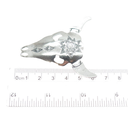 JASON LIVINGSTON NAVAJO Old Pawn Sterling Silver Bull Skull Tribal Pin Brooch