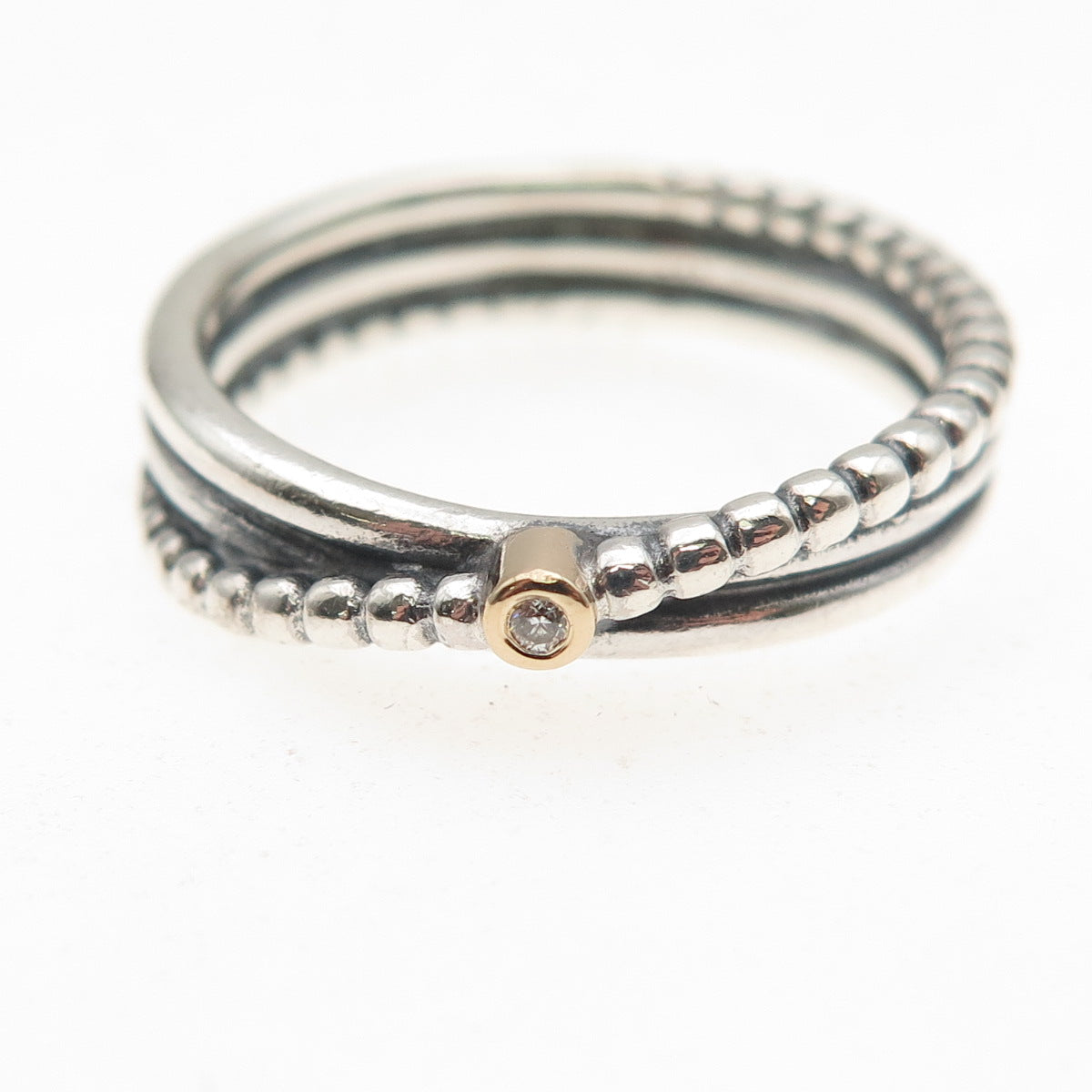 Pandora 925 Sterling Silver & Gold Accent Real Diamond Rising Star Ring Size 9.5