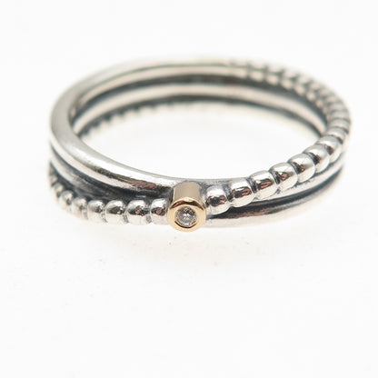 Pandora 925 Sterling Silver & Gold Accent Real Diamond Rising Star Ring Size 9.5