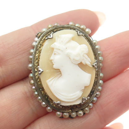 800 Silver Antique Faux Pearl Cameo Victorian Lady Centrepiece Pendant