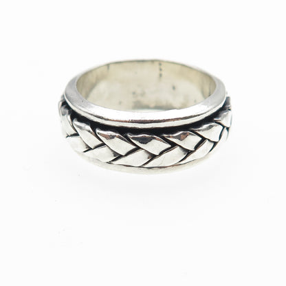 925 Sterling Silver Vintage Mexico Woven Oxidized Rotating Band Ring Size 7