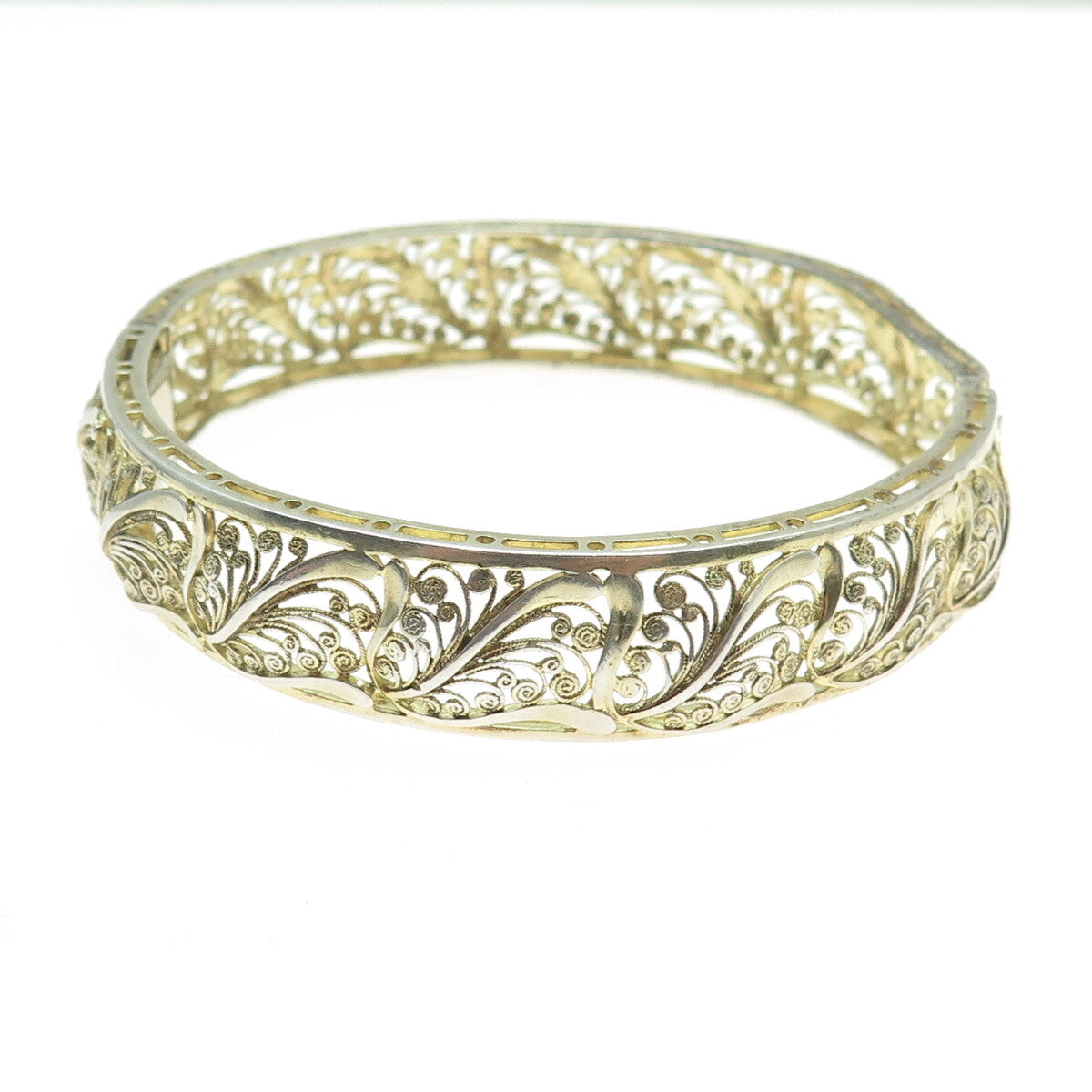 WILLI NONNENMANN 800 Silver Gold Plated Vintage Filigree Bangle Bracelet 7.5"