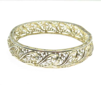 WILLI NONNENMANN 800 Silver Gold Plated Vintage Filigree Bangle Bracelet 7.5"