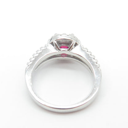 925 Sterling Silver Round-Cut Lab-Created Ruby & C Z Engagement Ring Size 5.25
