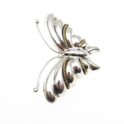 LATON 925 Sterling Silver 2-Tone Vintage Mexico Butterfly Pin Brooch