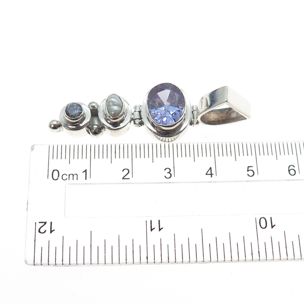 AF DESIGN 925 Sterling Silver Vintage Real Pearl & Lavender C Z Charm Pendant