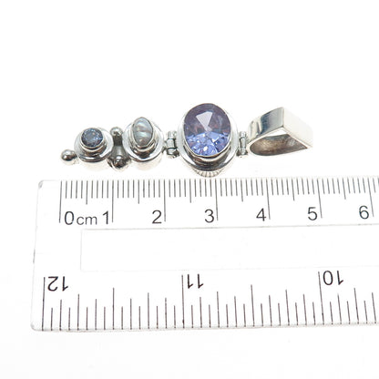 AF DESIGN 925 Sterling Silver Vintage Real Pearl & Lavender C Z Charm Pendant