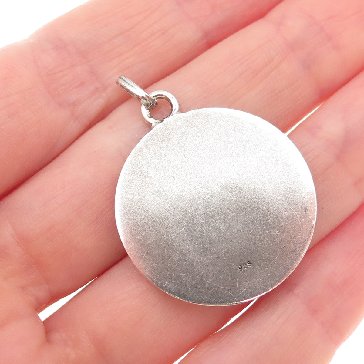 925 Sterling Silver Vintage St. Mary Miraculous Oxidized Charm Pendant