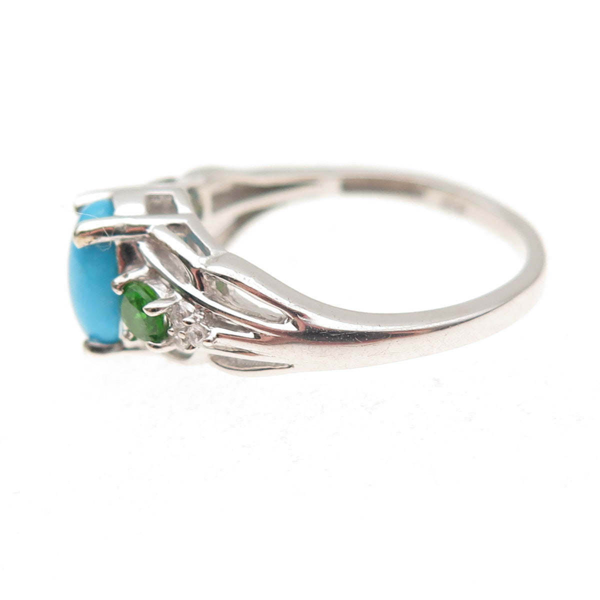 Chuck Clemency 925 Sterling Silver Real Turquoise Peridot & Topaz Ring Size 7