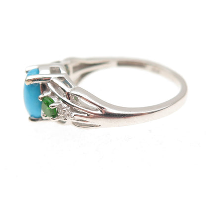Chuck Clemency 925 Sterling Silver Real Turquoise Peridot & Topaz Ring Size 7
