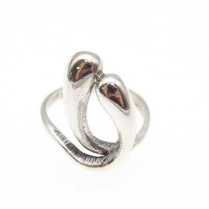 925 Sterling Silver Vintage Modernist Overlap Oxidized Ring Size 6.25