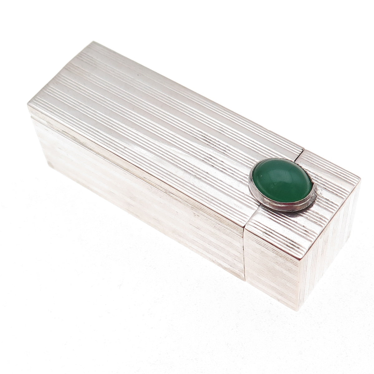 800 Silver Antique Art Deco Italy Real Green Onyx Tube Slide Lipstick Case #50
