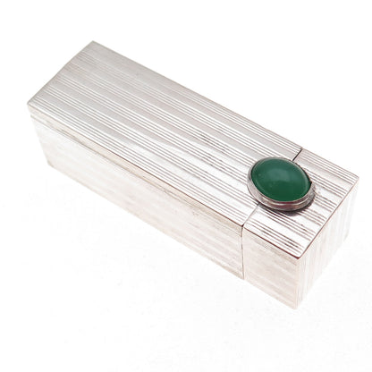 800 Silver Antique Art Deco Italy Real Green Onyx Tube Slide Lipstick Case #50
