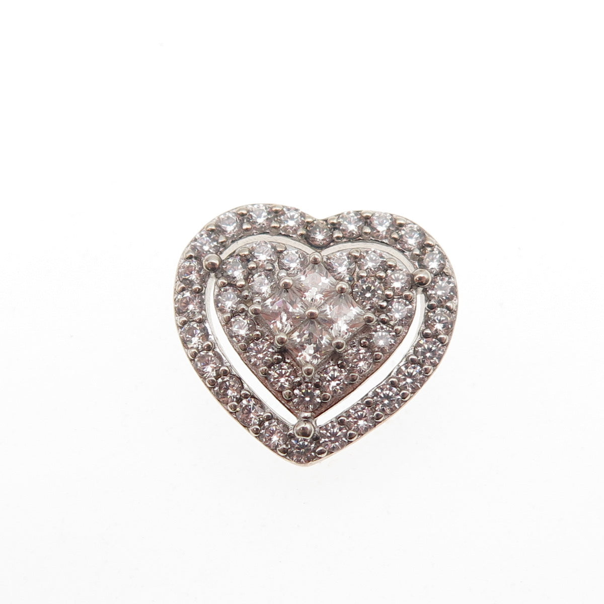 DEE BERKLE 925 Sterling Silver Round & Princess-Cut C Z Heart Mini Slide Pendant