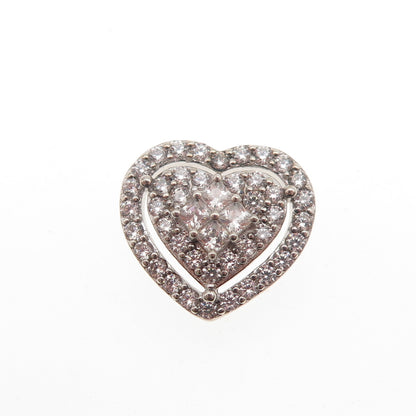 DEE BERKLE 925 Sterling Silver Round & Princess-Cut C Z Heart Mini Slide Pendant