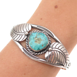 Old Pawn 925 Sterling Silver Vintage Turquoise Floral Adjustable Bracelet 5.75"