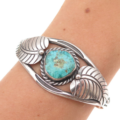 Old Pawn 925 Sterling Silver Vintage Turquoise Floral Adjustable Bracelet 5.75"