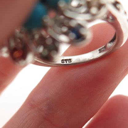 Chuck Clemency 925 Sterling Real Turquoise & Multi-Color Sapphire Ring Size 6.25