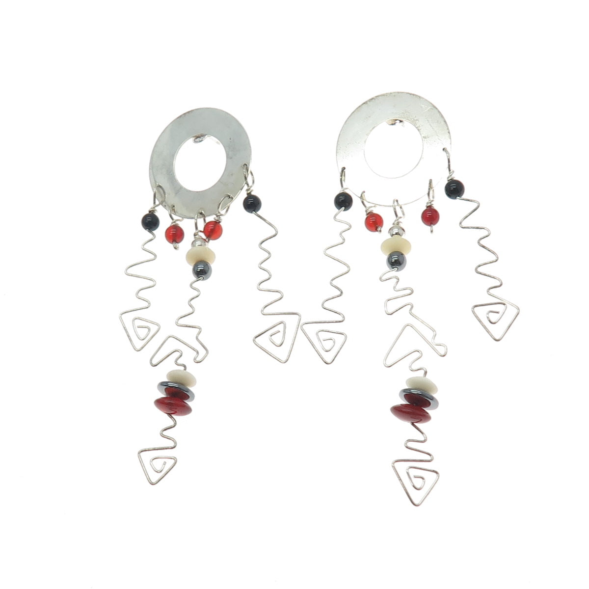 SPIRIT OF TWO Sterling Vintage 1990 Black White Onyx Carnelian Hematite Earrings