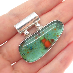 925 Sterling Silver Vintage Mexico Murano Glass Modernist Slide Charm Pendant