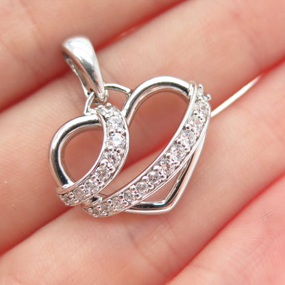 925 Sterling Silver Round-Cut C Z Heart Charm Pendant