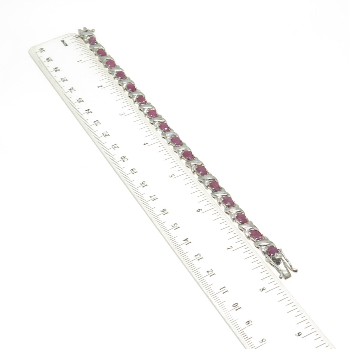 925 Sterling Silver Real Ruby "X" Tennis Link Bracelet 7.5"