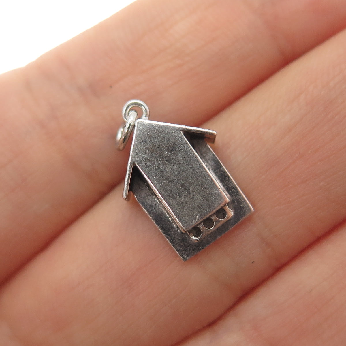 925 Sterling Silver Antique Art Deco Cuckoo Clock Oxidized Mini Charm Pendant