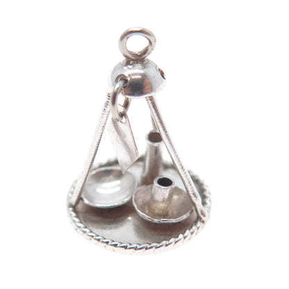 800 Silver Antique Art Deco Candle Tray Miniature 3D Charm Pendant