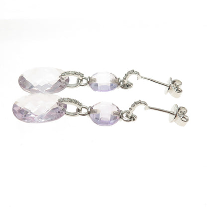 925 Sterling Silver Real White Diamond & Amethyst Gemstone Dangle Earrings