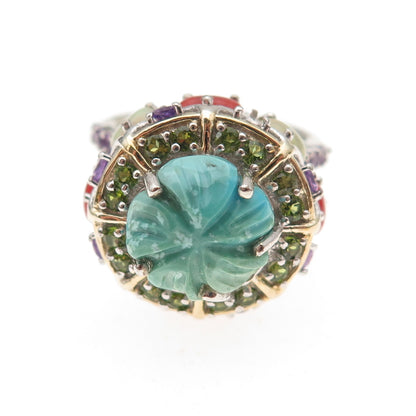Chuck Clemency 925 Sterling Turquoise Coral Opal Amethyst Peridot Ring Size 8.5