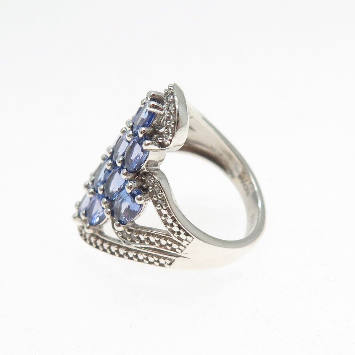 CHUCK CLEMENCY 925 Sterling Silver Real Tanzanite & White Topaz Ring Size 5.25