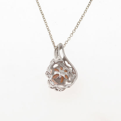 925 Sterling Silver Real Round-Cut Diamond & Pearl Cable Chain Necklace 18"