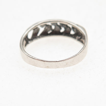 925 Sterling Silver Vintage Modernist Wavy Oxidized Ring Size 5.75