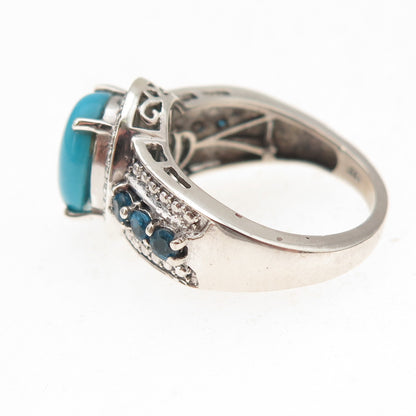 Chuck Clemency Sterling Silver Real Diamond Turquoise & Apatite Ring Size 5.75