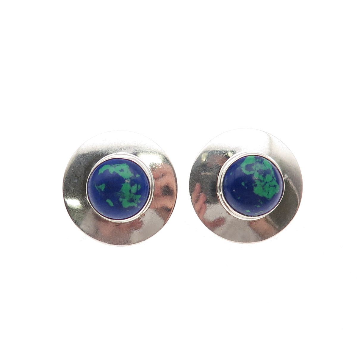 Sally Jack Navajo Old Pawn Sterling Silver Vintage Southwestern Azurite Earrings